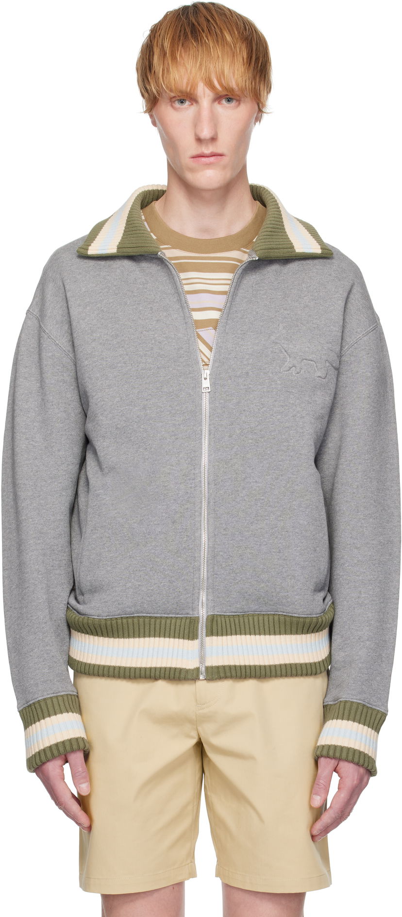 Куртка бомбер MAISON KITSUNÉ Maison Kitsuné Varsity Zipped Bomber Jacket Сірий | OM02130KM0321