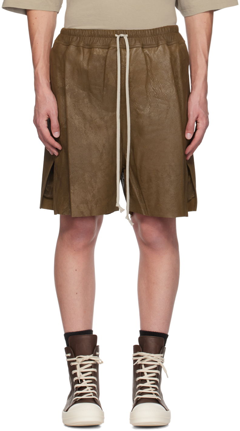 Шорти Rick Owens Rick Owens Porterville Megablister Boxer Leather Shorts Зелений | RU02D6397 LBA