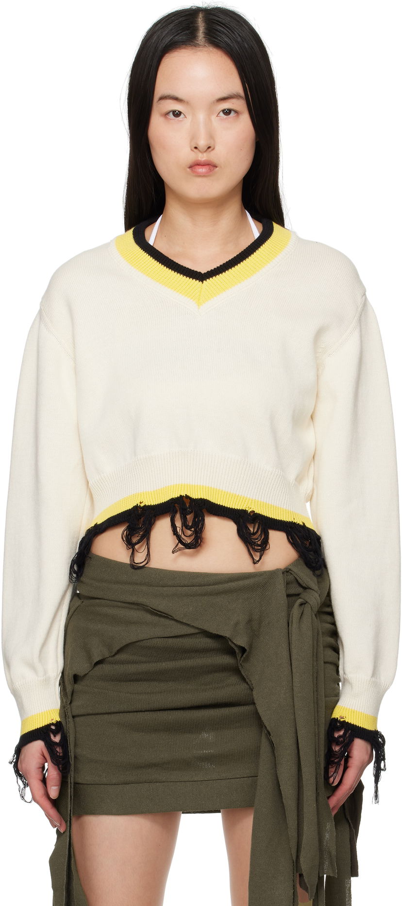 Cветр Ottolinger Ottolinger Cropped V-Neck Sweater білий | 107-101507-02