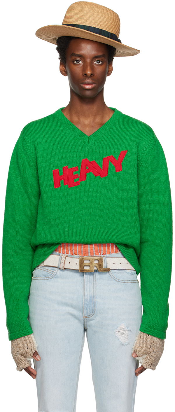 Cветр ERL ERL Men's Patch V-Neck Sweater Зелений | ERL06N008
