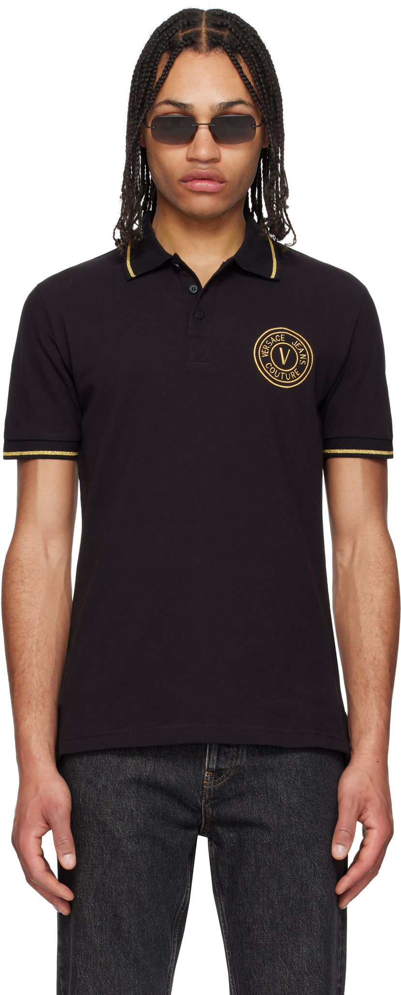Сорочка поло Versace Versace Jeans Couture Logo Patch Polo чорний | E78GAGT00_ECJ01T