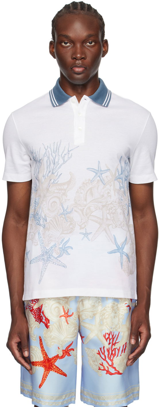 Одяг Versace White Barocco Sea Polo білий | 1013906_1A11303