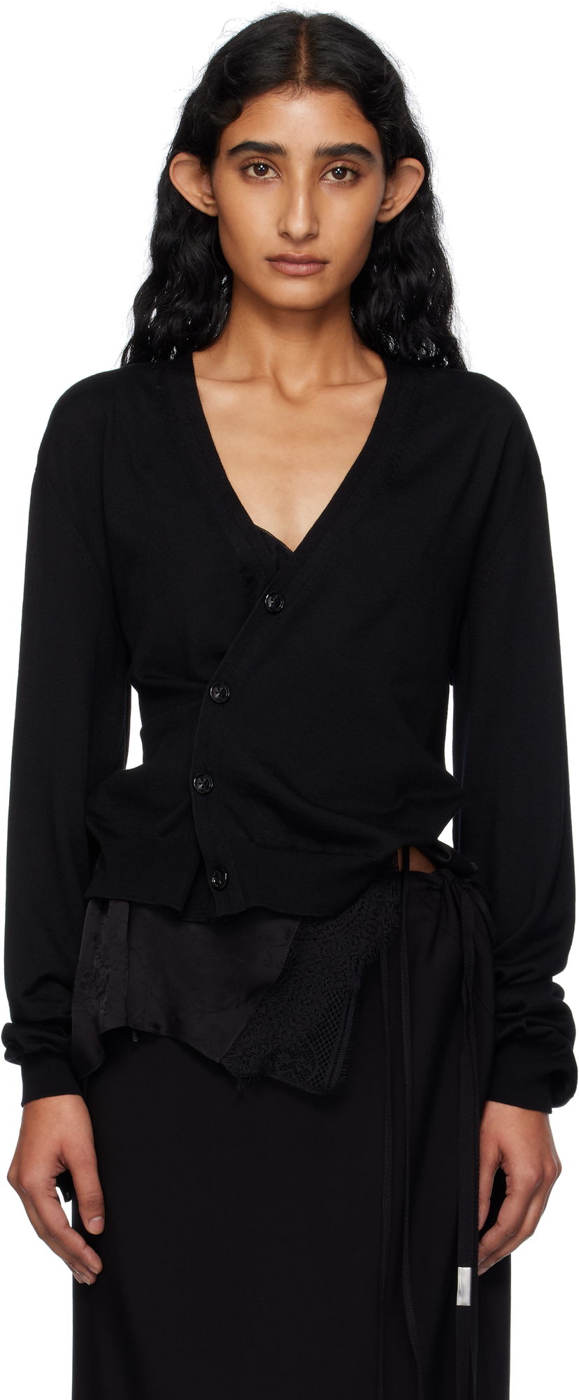 Cветр Ann Demeulemeester Ann Demeulemeester Zofia Asymmetric Spliced Cardigan чорний | 2510-W-KN18-KN056-099