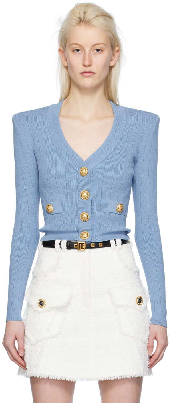 Cветр Balmain Press-Stud Cardigan Синій | CF1KL007KB07