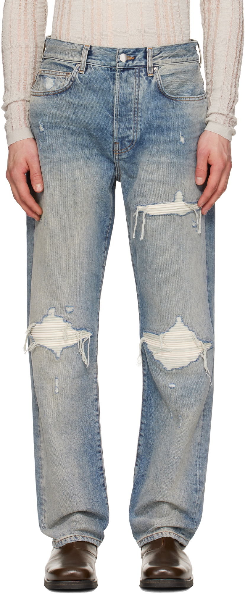 Джинси AMIRI AMIRI Suede Straight MX1 Jeans Синій | AMDNGH1085