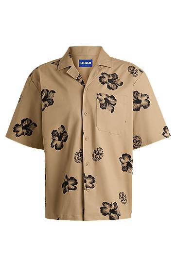 Сорочка BOSS HUGO Relaxed-Fit Hibiscus-Print Stretch Cotton Shirt бежевий | 50539135