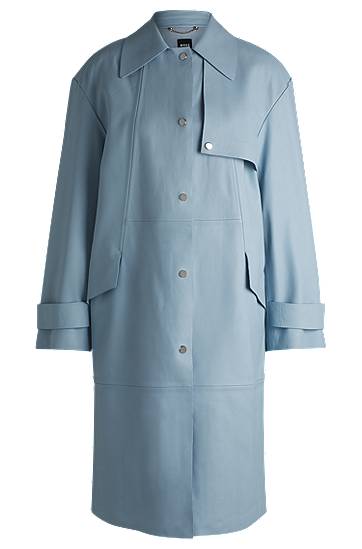 Тренчкот BOSS Leather Trench Coat with Silver-Tone Trims Синій | 50531308