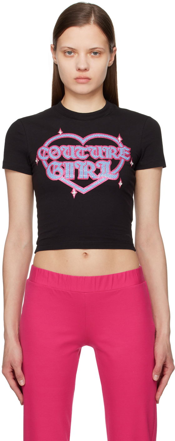 Футболка Versace Jeans Couture Black Crystal-Cut T-Shirt чорний | E76HAHG07_ECJ02G