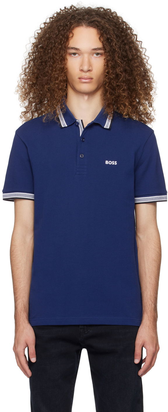 Сорочка поло BOSS Striped Polo Shirt Синій | 50469055