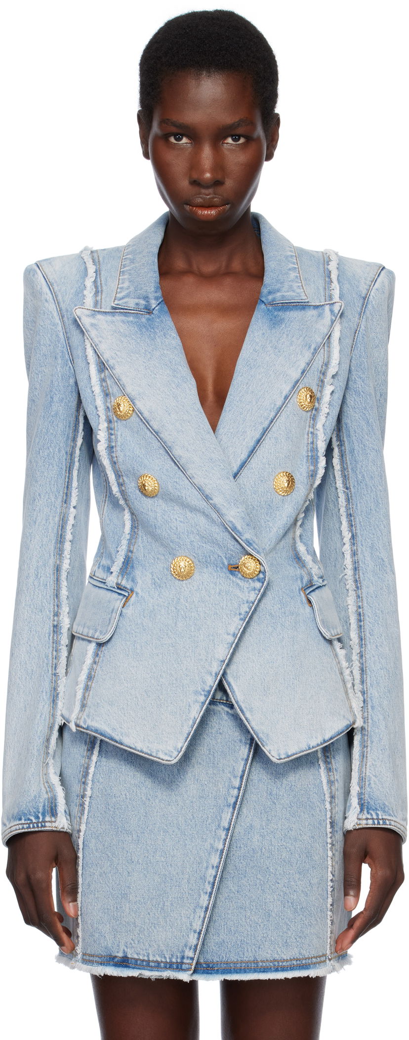 Куртка Balmain Balmain 6-Button Tailored Denim Blazer Синій | EF0SG220DF75