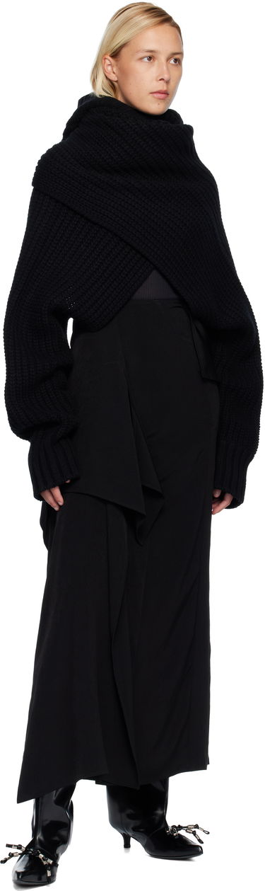 Cветр sacai Oversized Wool Knit Crossover Turtleneck чорний | 25-08201, 3
