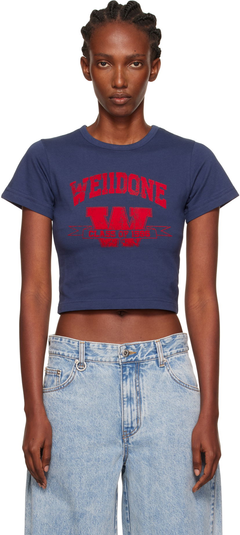 Кроп-топи We11done We11done Slim-Fit Crop T-Shirt Синій | WD-TT2-25-749-W-NV