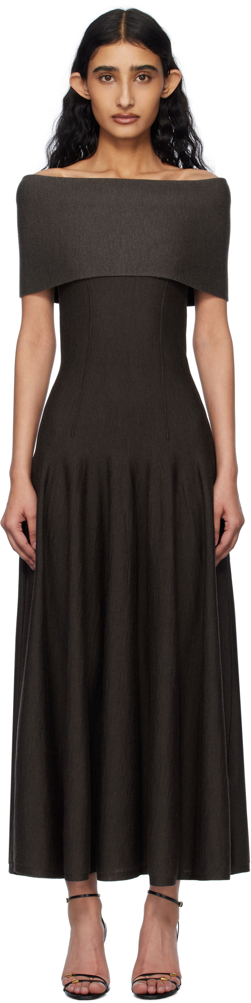 плаття Khaite Khaite Ava Off-the-Shoulder Maxi Dress Коричневий | 9709521