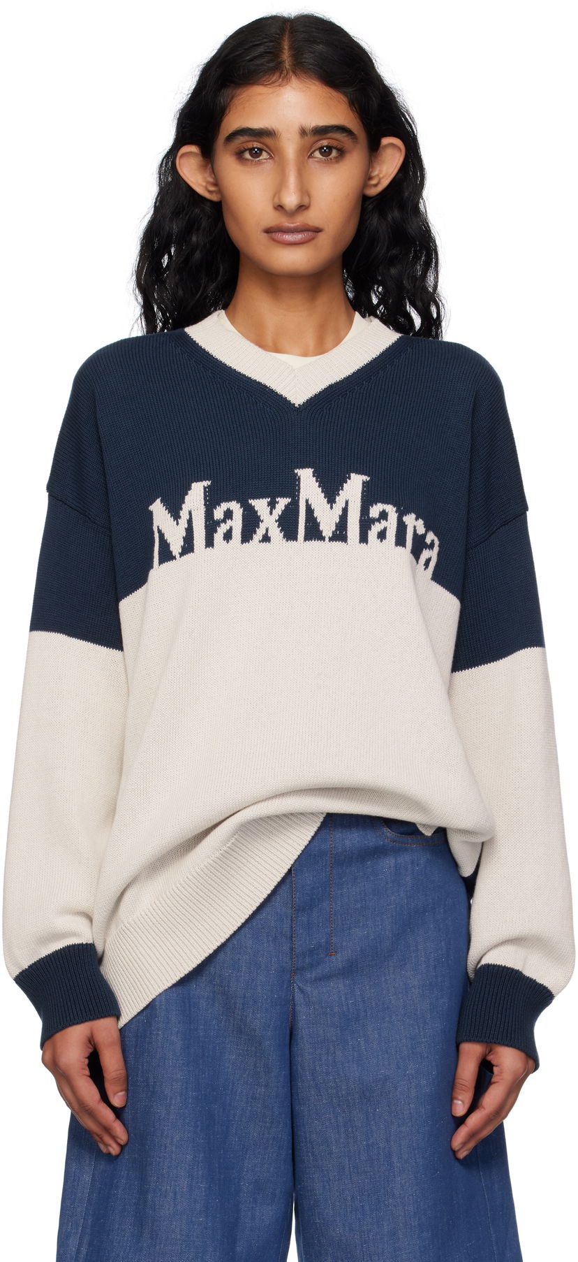 Cветр Max Mara Max Mara Luigi Colorblock Sweater бежевий | 2519361043600