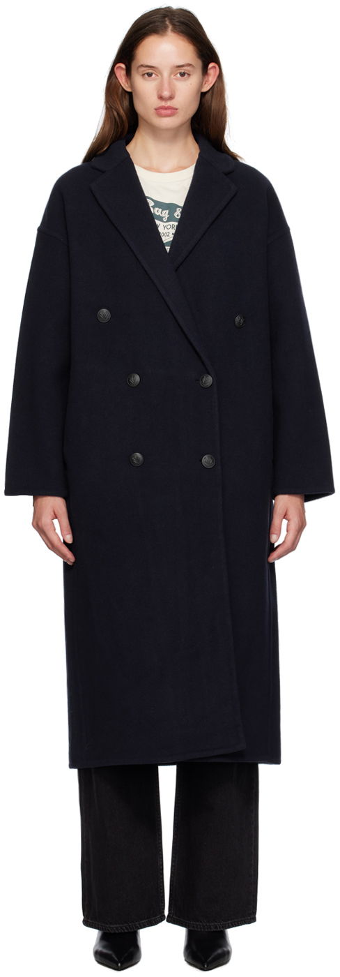 Пальто rag & bone Thea Double-Breasted Long Coat темно-синій | WAW24F2026VR26