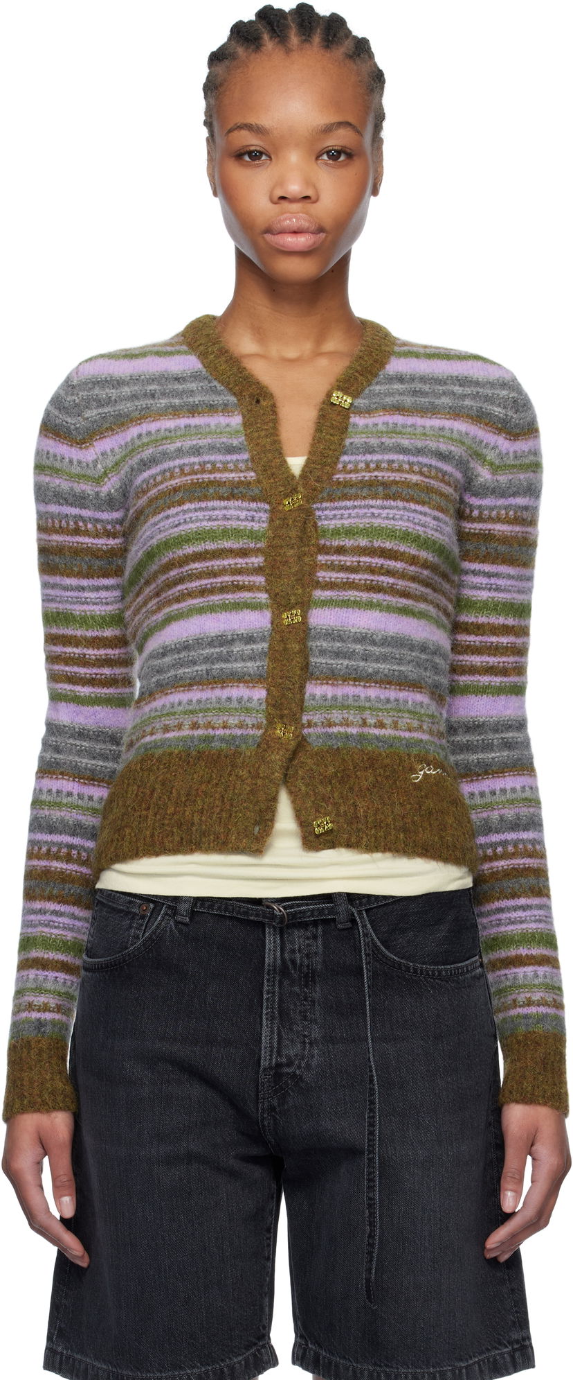 Cветр GANNI Ganni Soft Wool Stripe Cardigan Різнокольоровий | K2355