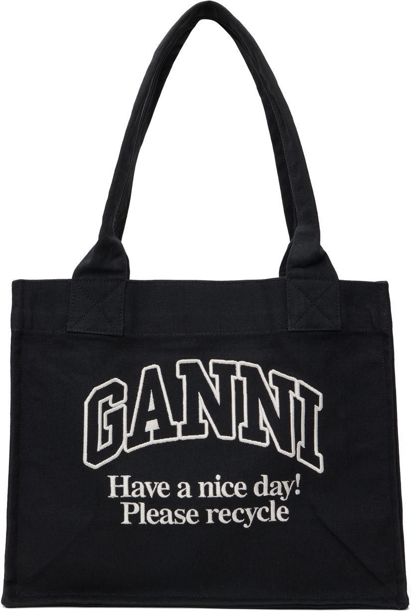 сумка-тоут GANNI GANNI Large Canvas Tote with Logo чорний | A6647