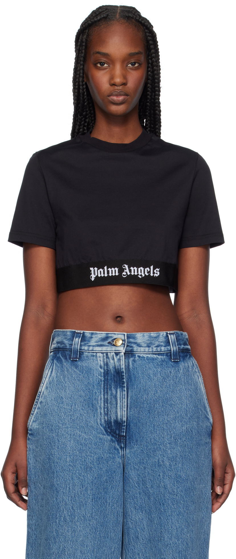 Кроп-топи Palm Angels Logo Tape Cropped T-shirt чорний | PWAA067C99JER0011010