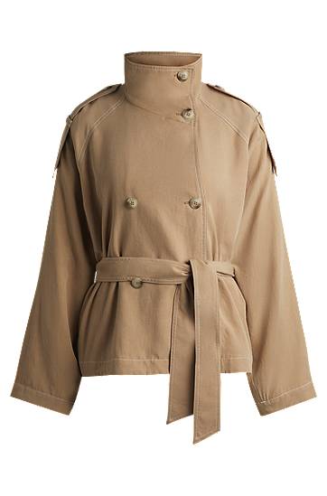Тренчкот BOSS Belted Stand Collar Jacket with Contrast Stitching бежевий | 50536642