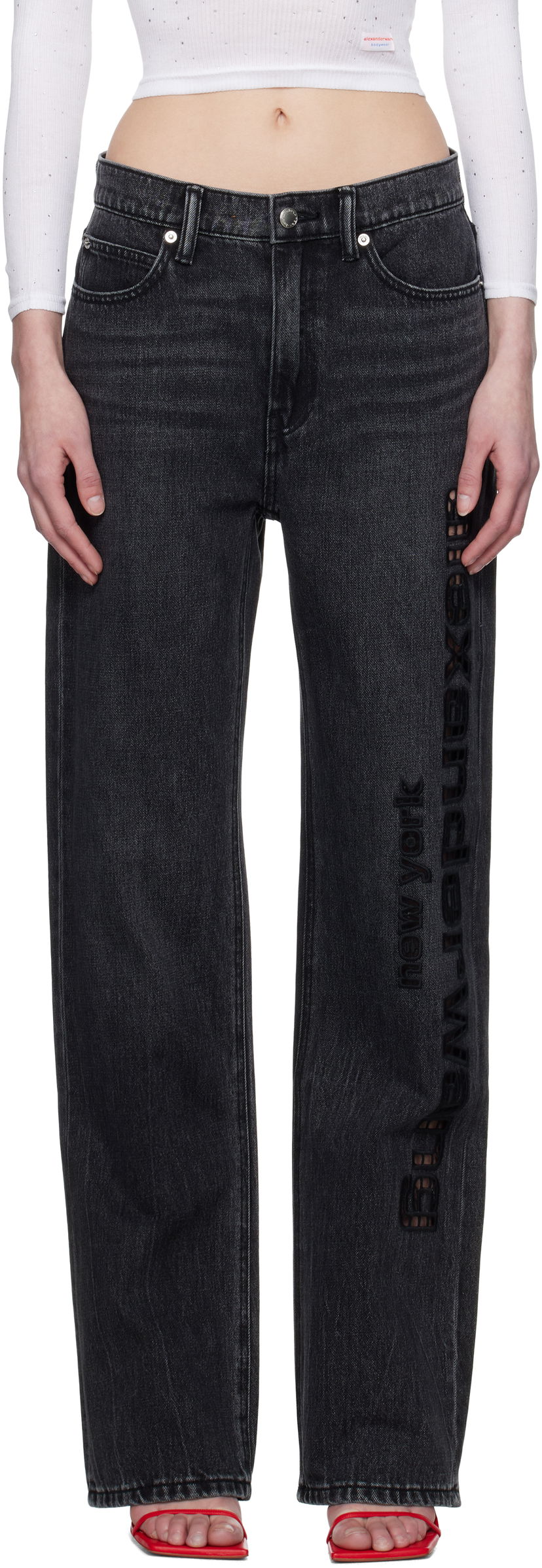 Джинси Alexander Wang Alexander Wang EZ Cut-Out Logo Jeans чорний | 4DC1254691