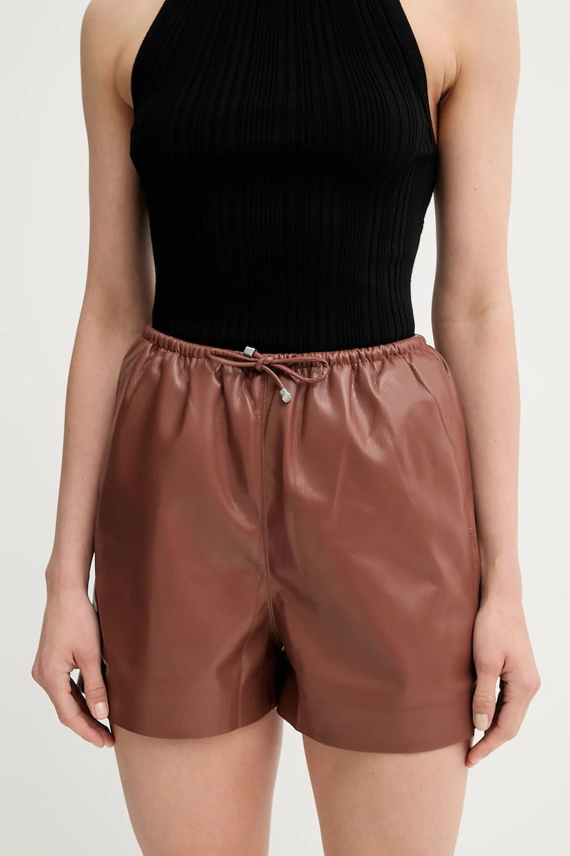 Шорти Nanushka Nanushka ANIELA High-Waist Leather Shorts Коричневий | NW25SSST21875