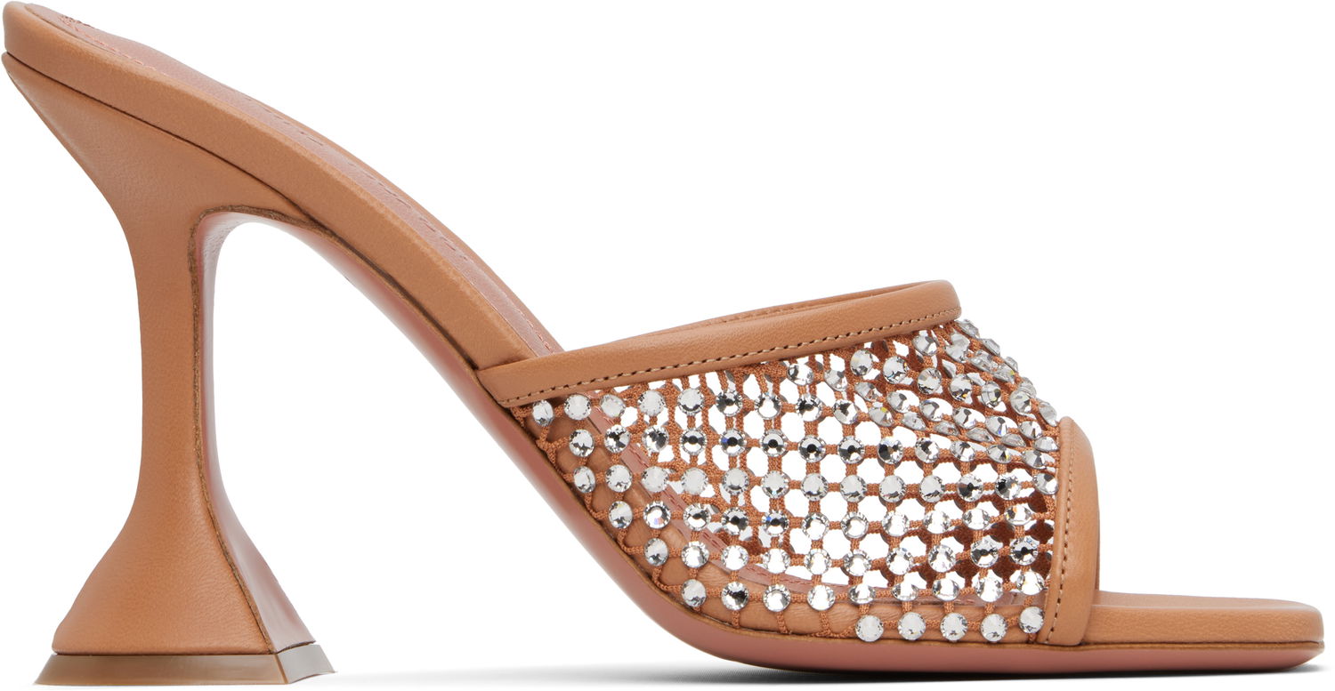 Догляд за взуттям Amina Muaddi Amina Muaddi Lupita Crystal Net Heeled Sandals бежевий | LUPITA CRYSTAL NET SLIPPER 95, 0