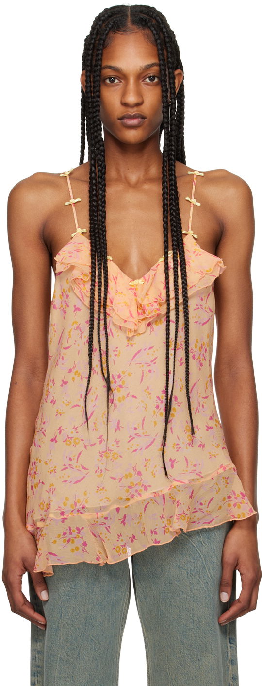 Безрукавка Anna Sui Floral Print Ruffled Asymmetrical Tank Top Помаранчевий | 324C20