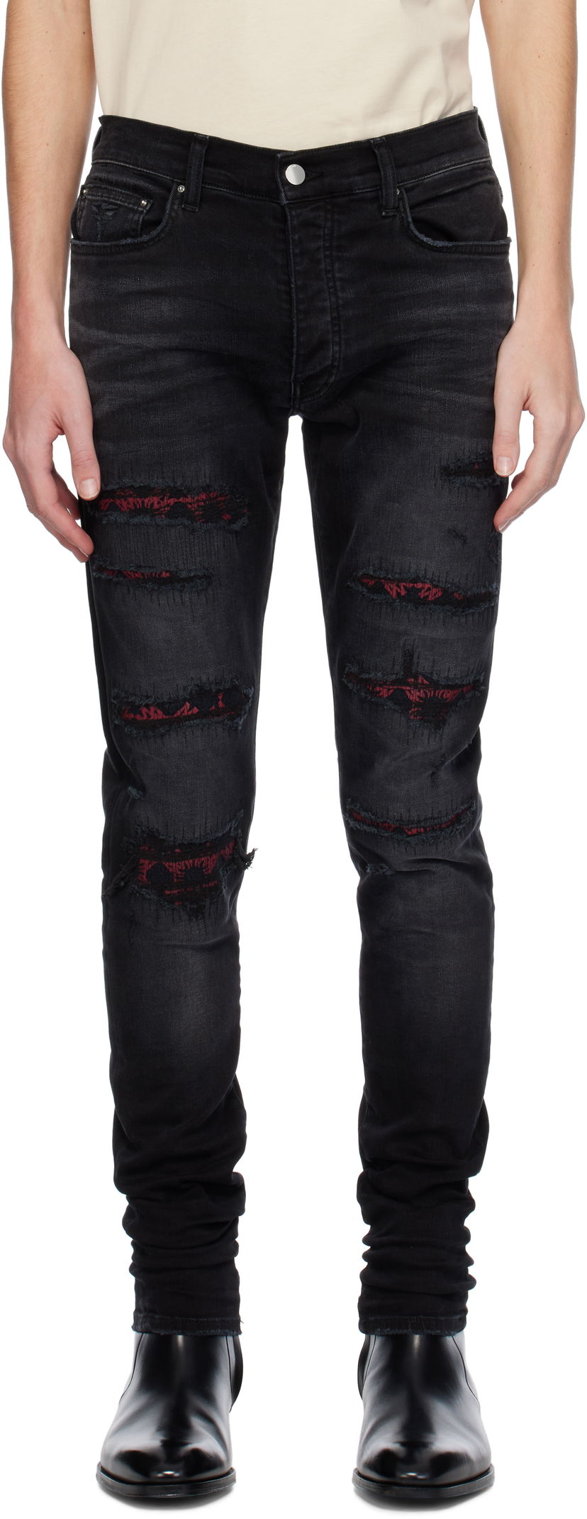 Джинси AMIRI Quad Repaired Skinny Jeans чорний | AMDNSY1100