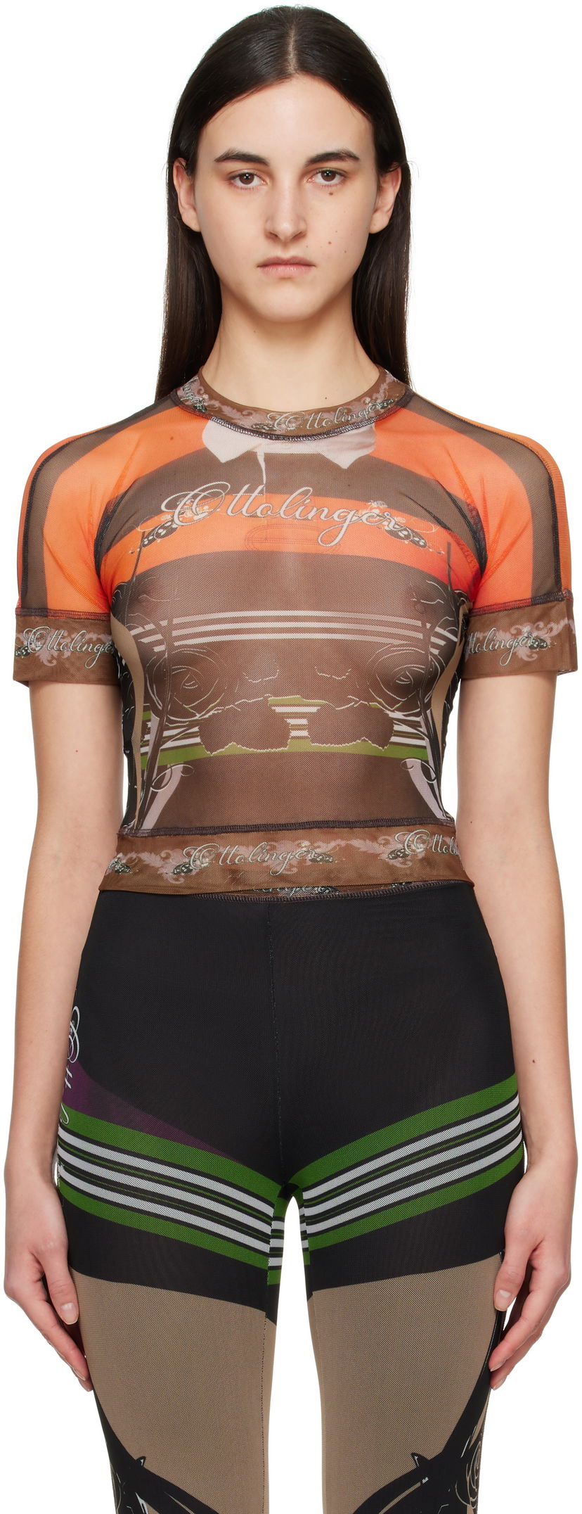 Футболка Ottolinger Ottolinger Mesh Graphic T-Shirt Коричневий | 10110040101