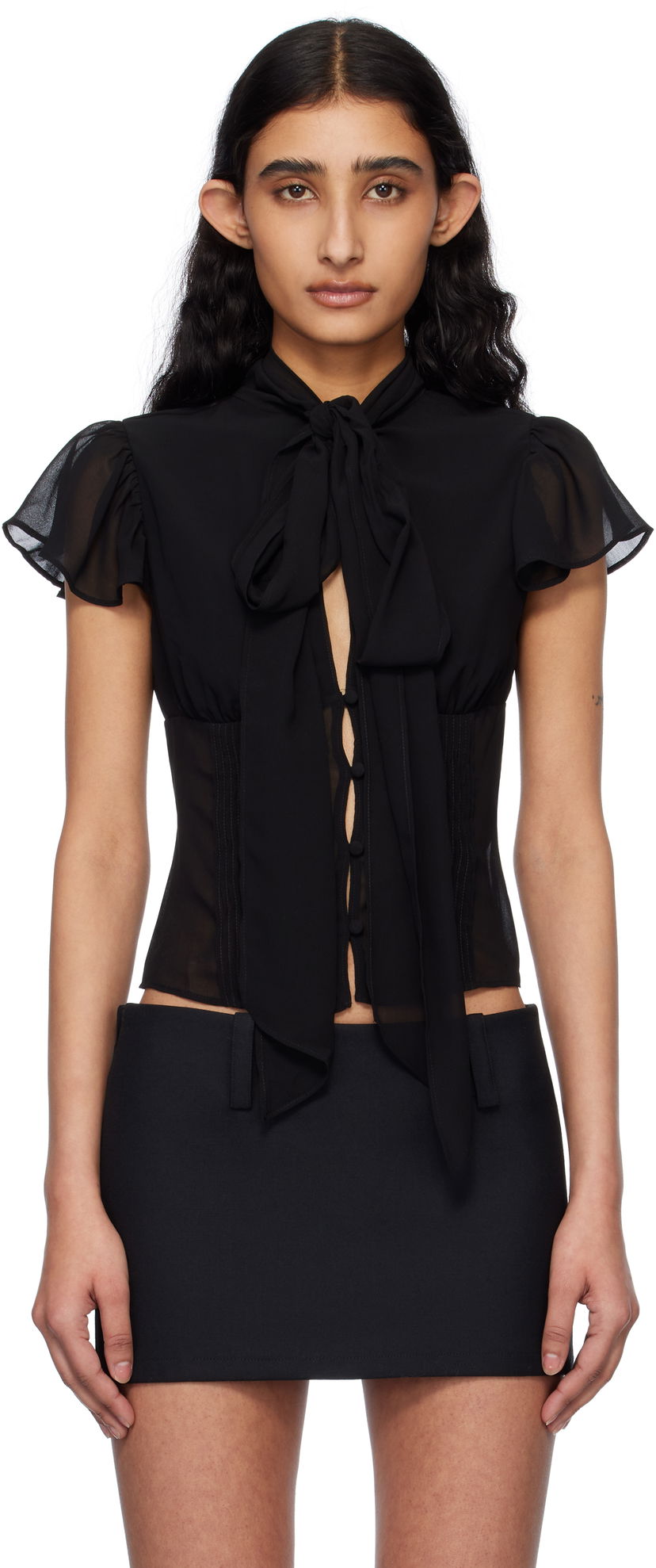 Сорочка GUIZIO Guizio Ara Tie-Front Blouse чорний | P24120W096
