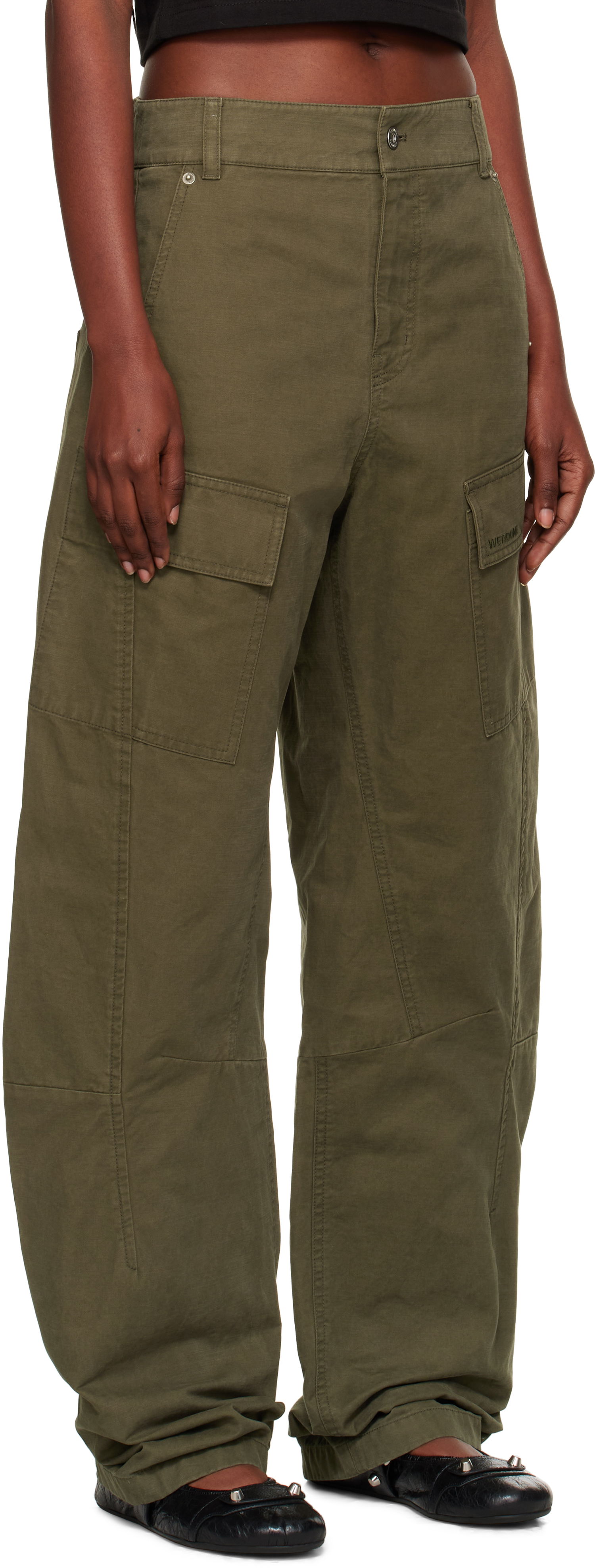 Штани карго We11done We11done Curved Cargo Trousers Зелений | WD-PT2-25-216-W-KK, 1