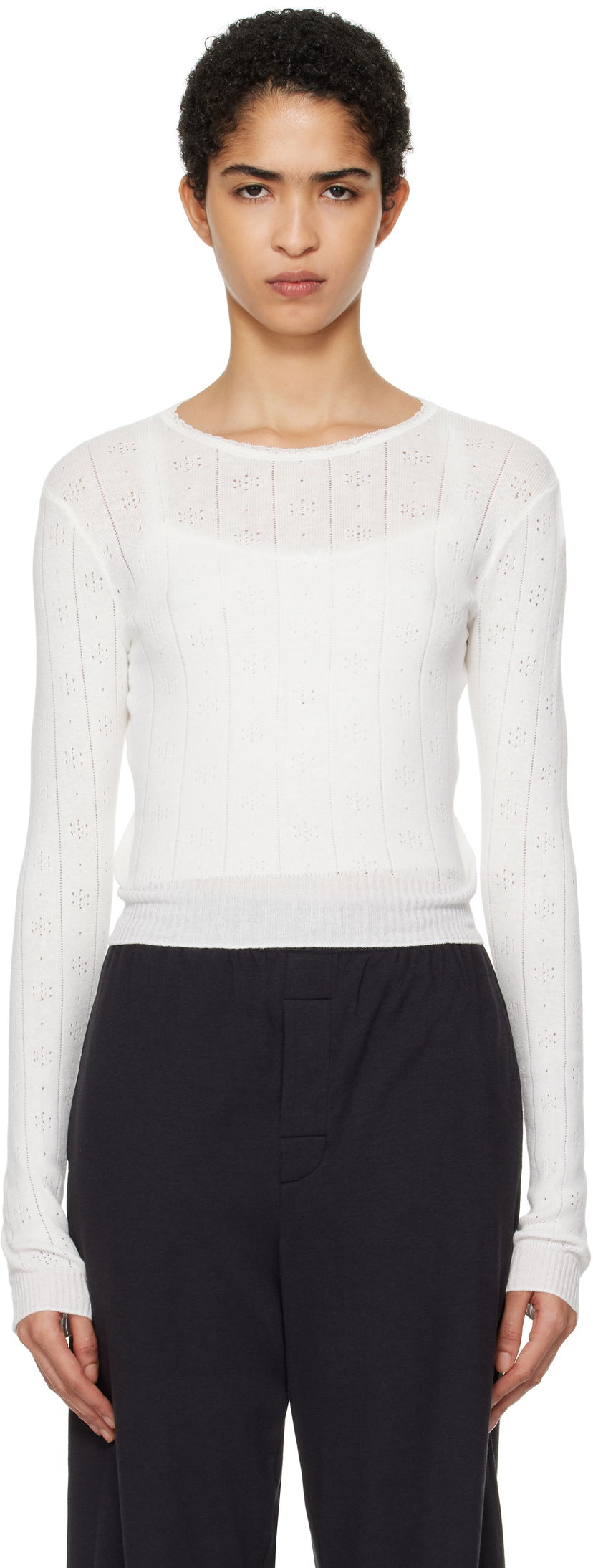 Cветр SKIMS SKIMS Pointelle Long Sleeve Top білий | LS-LST-6484W
