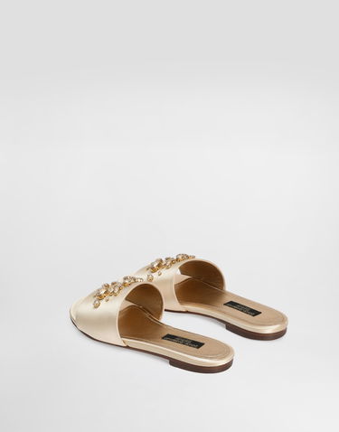 Аксесуари Dolce & Gabbana Dolce & Gabbana Flat Satin Sliders with Crystals бежевий | D11325AY69687610, 2