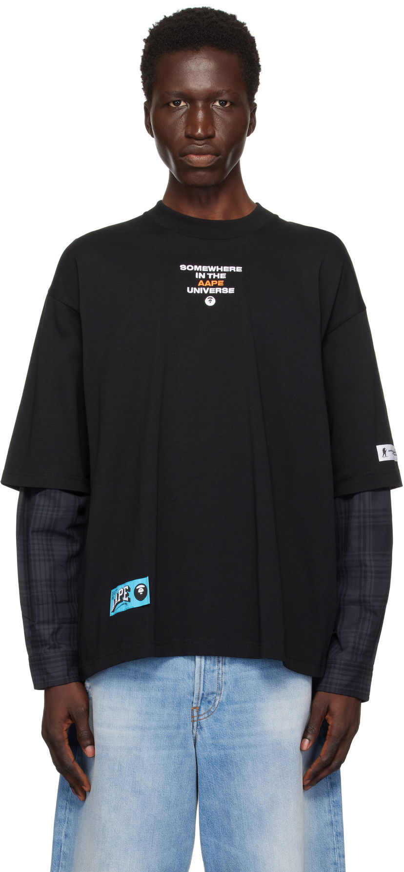 Футболка AAPE by A Bathing Ape AAPE by A Bathing Ape Faux Layered Long Sleeve T-Shirt чорний | AAPLTM1570XXNBKX