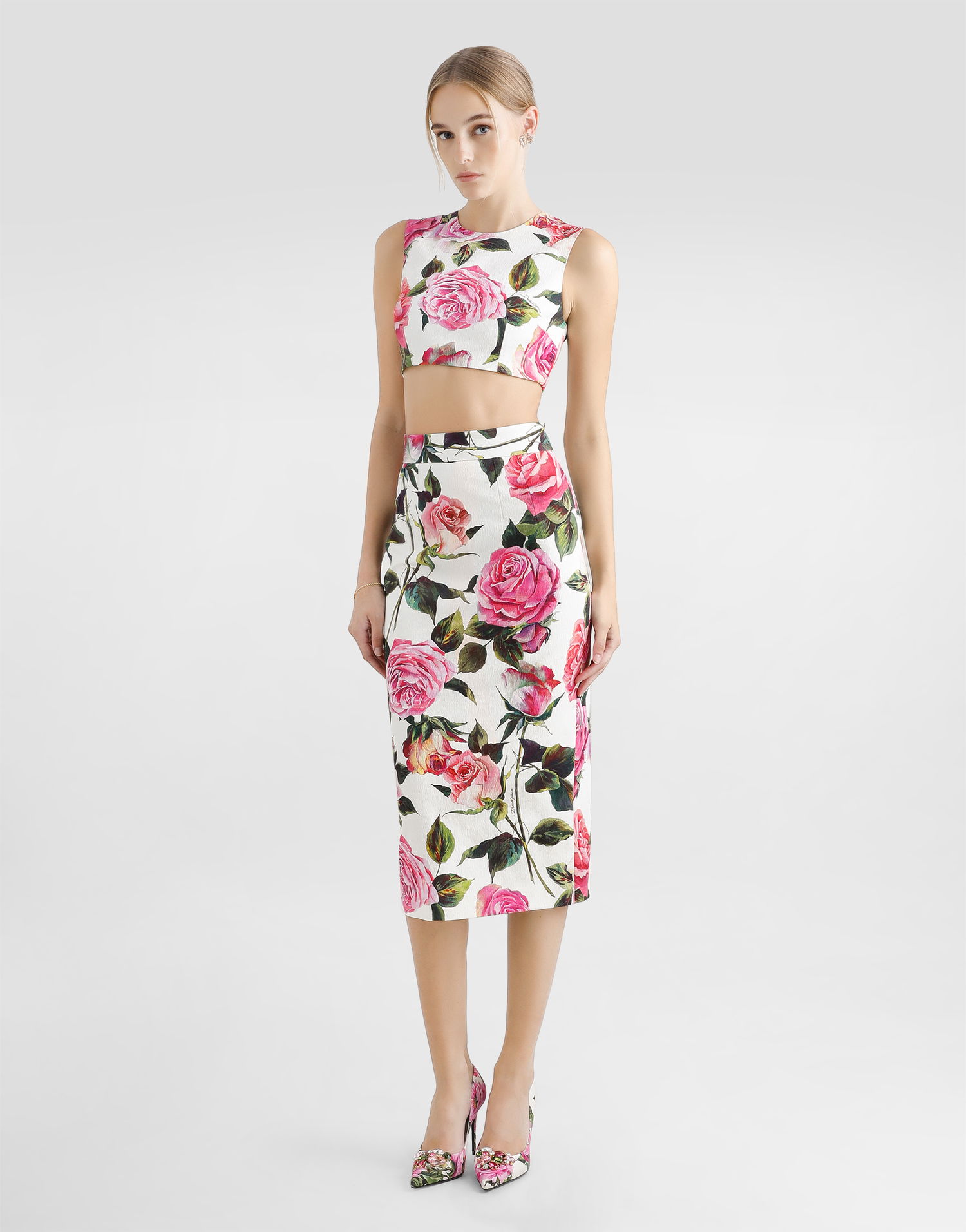Кроп-топи Dolce & Gabbana Dolce & Gabbana Rose Print Jacquard Crop Top білий | F7AO5TFSRQJHA5IG, 1