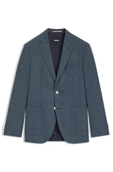 Куртка BOSS Regular-Fit Patterned Wool-Blend Blazer Синій | 50545859