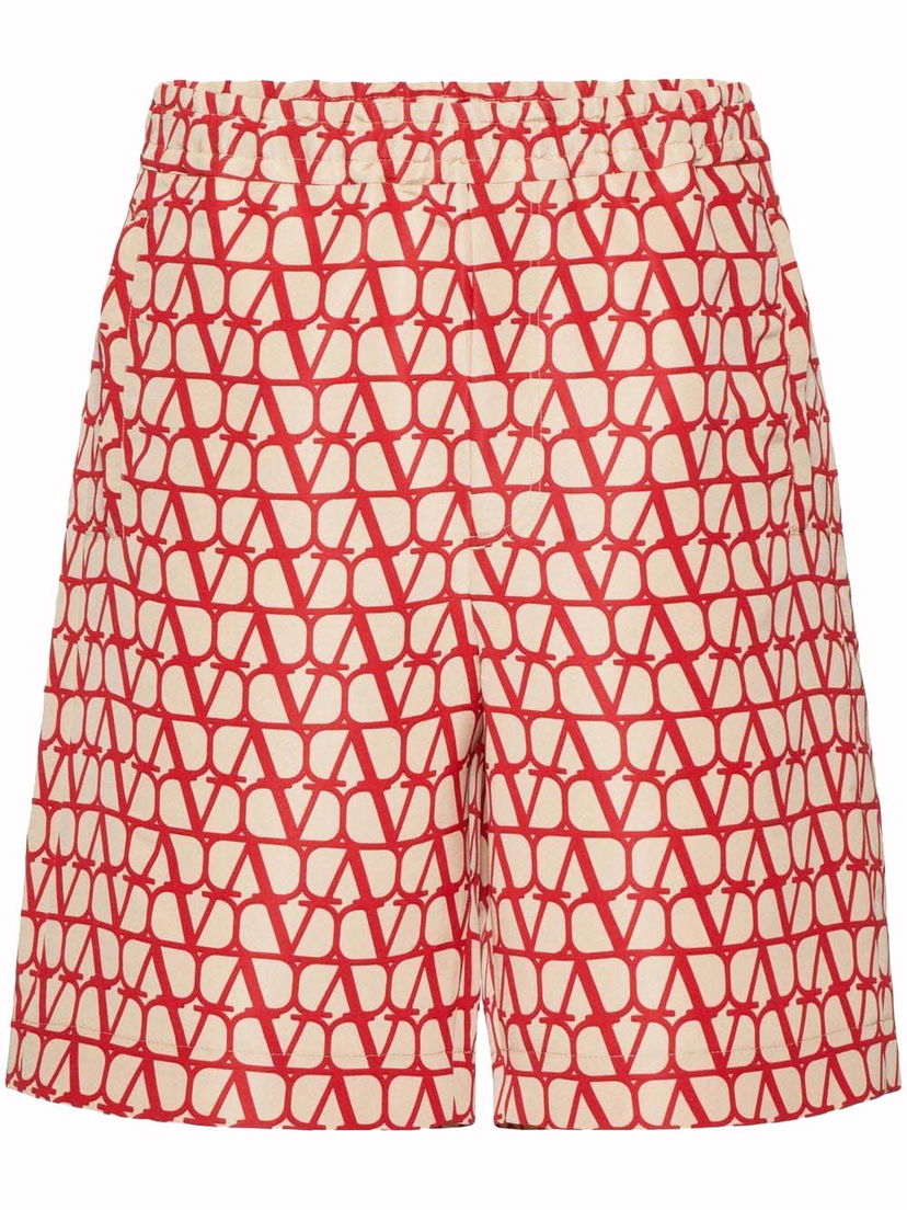 Шорти Valentino Allover Logo Silk Bermuda Beige/Red Червоний | VRDK219D0