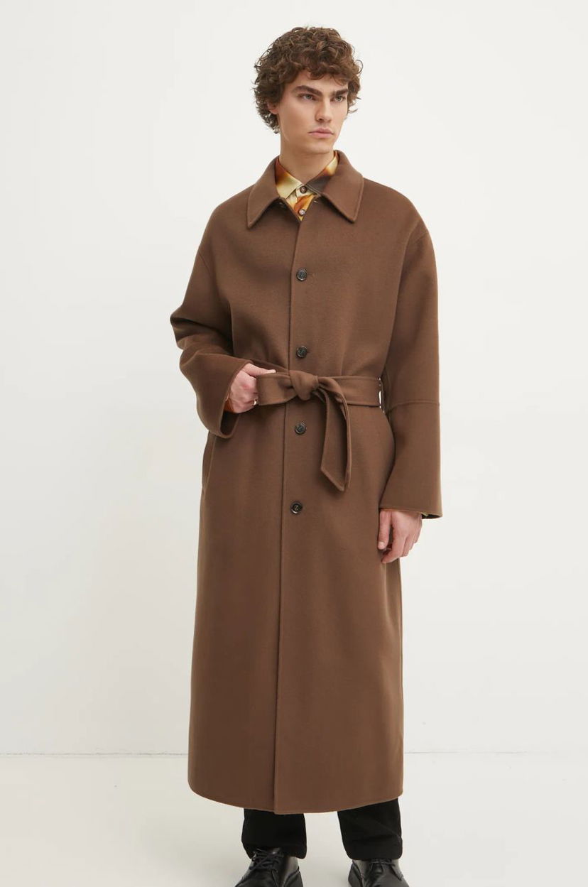 Пальто Nanushka Wool Overcoat with Belted Waist Коричневий | NM24FWJK02678