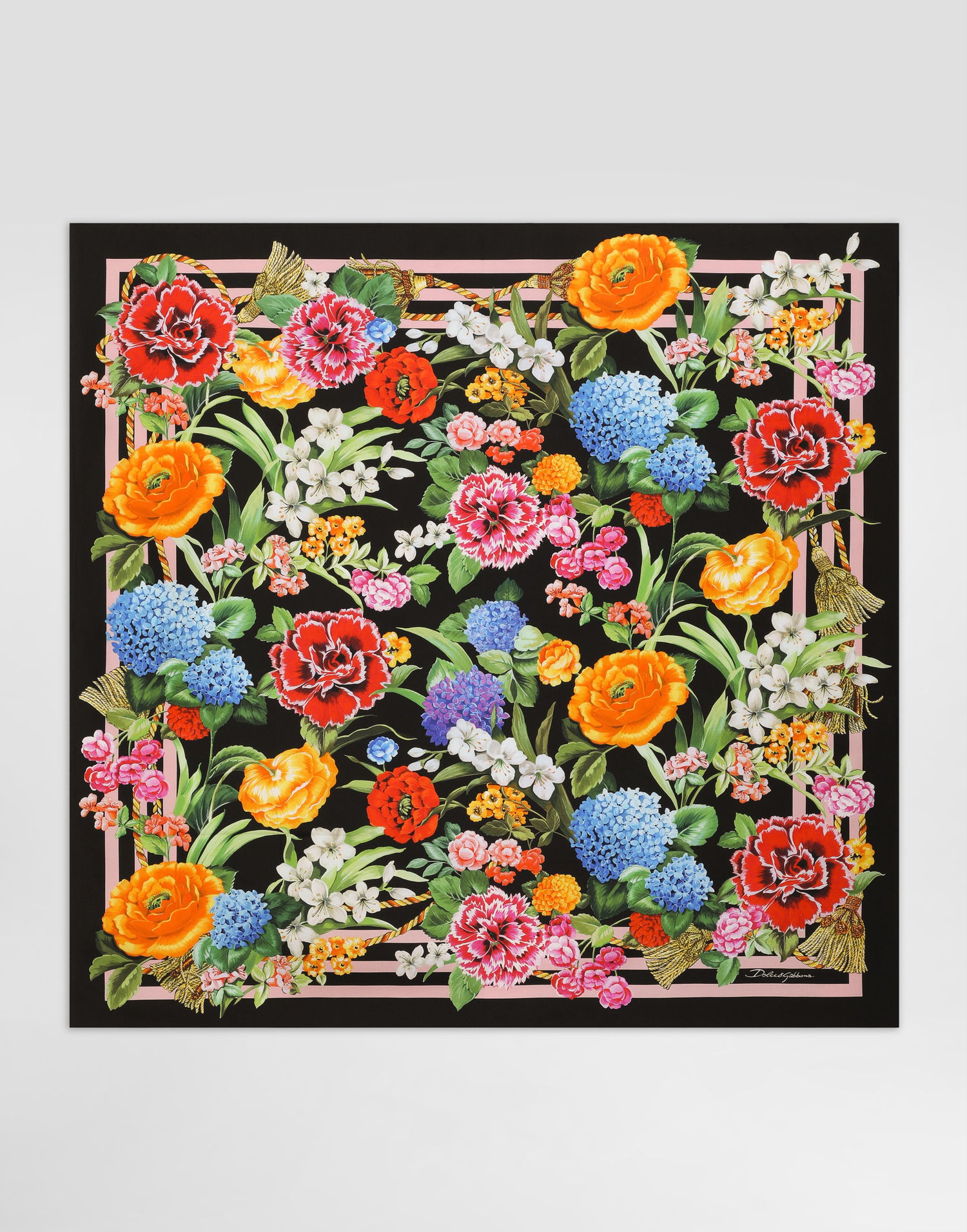 Шарф Dolce & Gabbana Dolce & Gabbana Floral Print Silk Twill Square Scarf чорний | FN090RGDCV9H45KU, 0