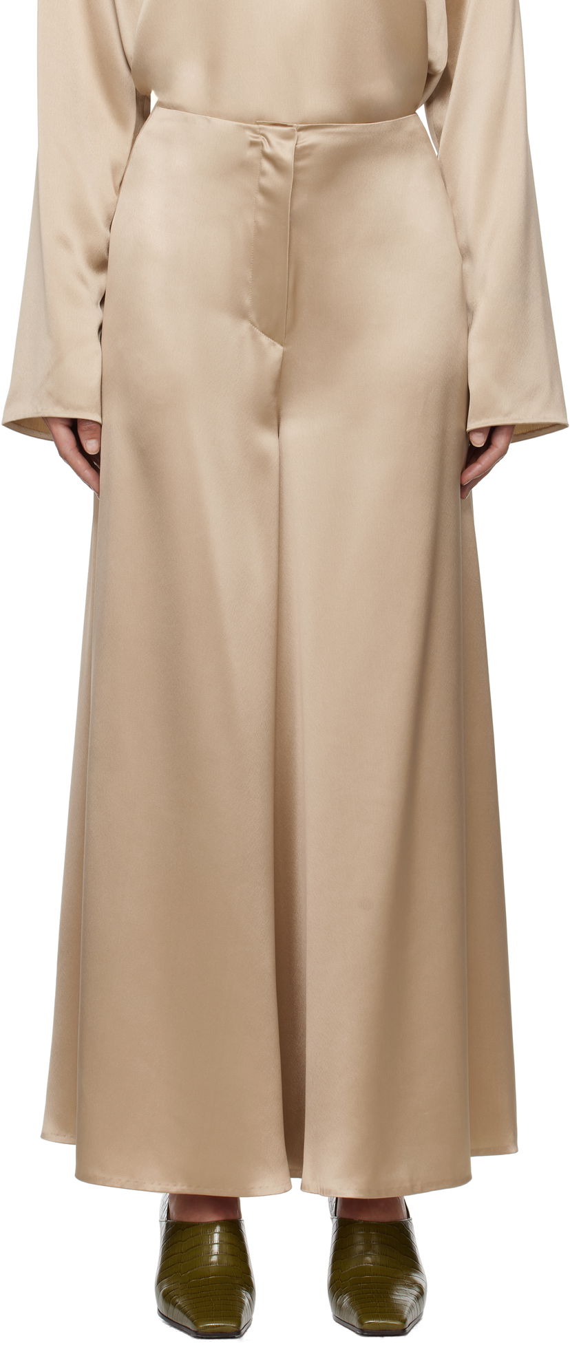 Штани Nanushka Nanushka Zaniah Satin Wide-Leg Trousers бежевий | NW25RSPA02872