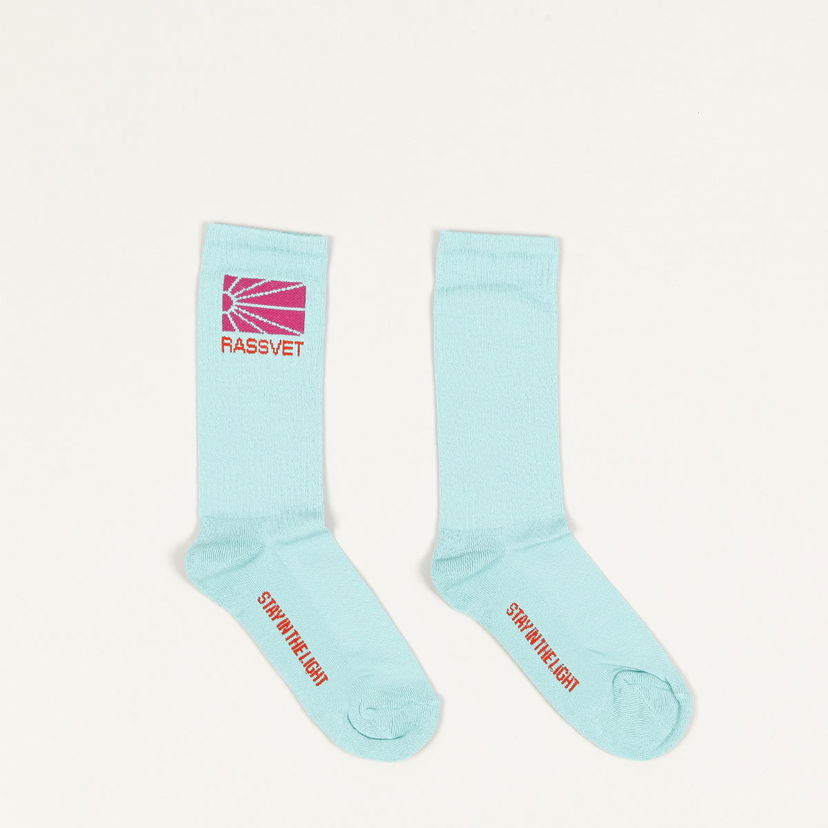 Шкарпетки PACCBET Rassvet Logo Knit Socks Бірюзовий | Rassvet-logo-knit-socks-green