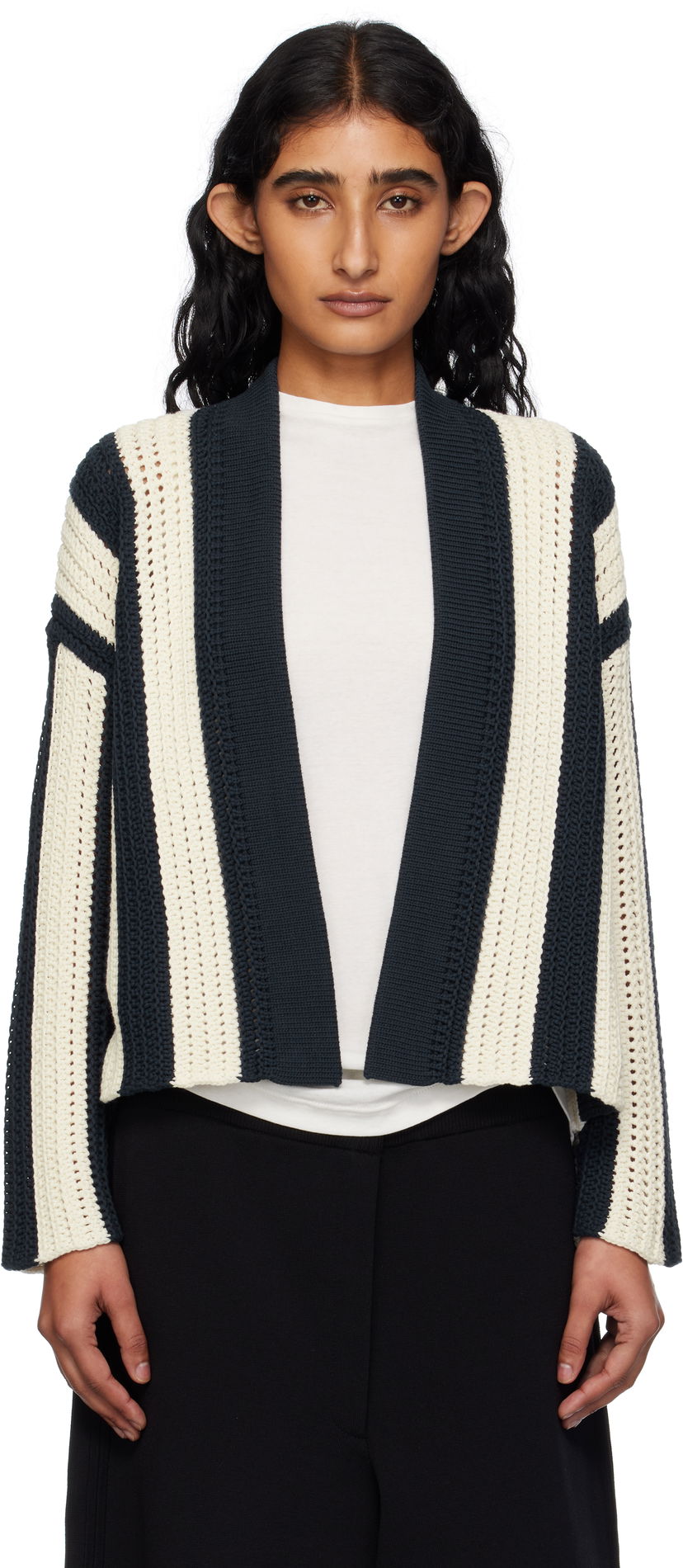 Cветр Max Mara Weekend Max Mara Striped Open Cardigan темно-синій | 2515341012600