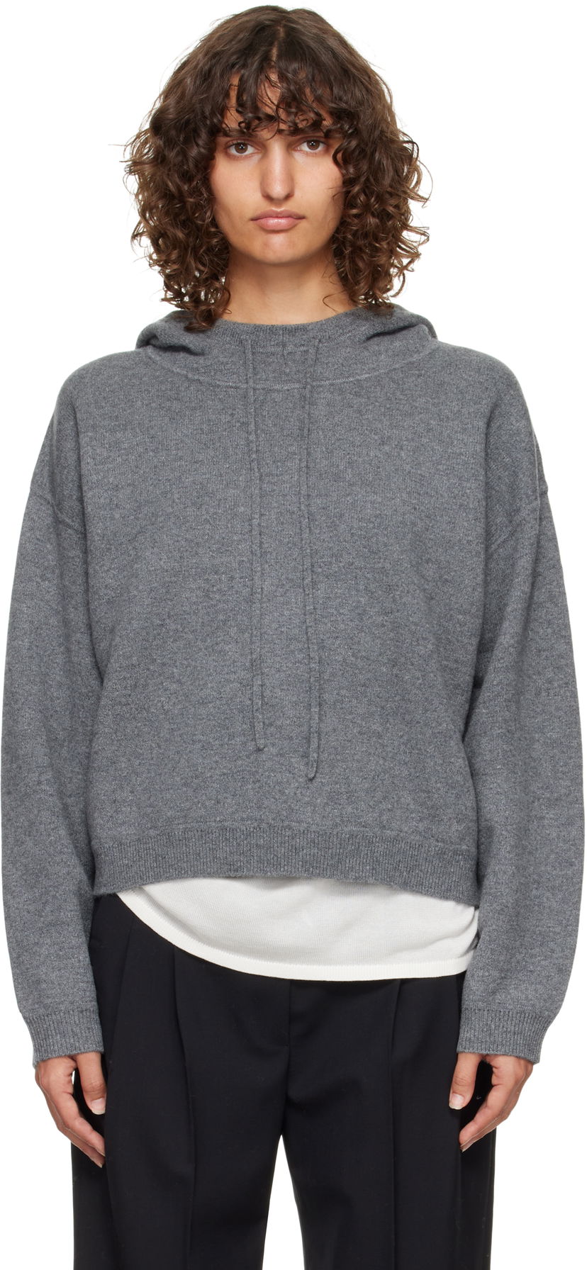 Світшоти Loulou de Saison Loulou de Saison Sarla Cashmere Cropped Hoodie Сірий | SARLA LDS