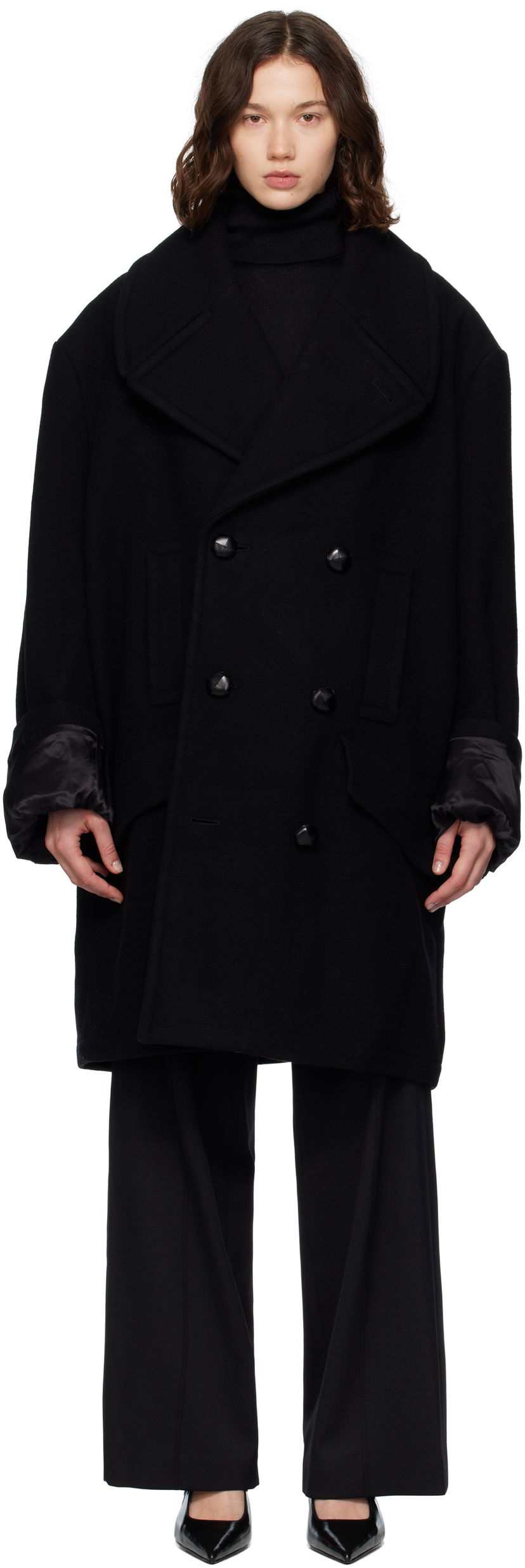Пальто Maison Margiela MM6 Maison Margiela Wool Felt Double-Breasted Coat чорний | S52AA0195 M35469