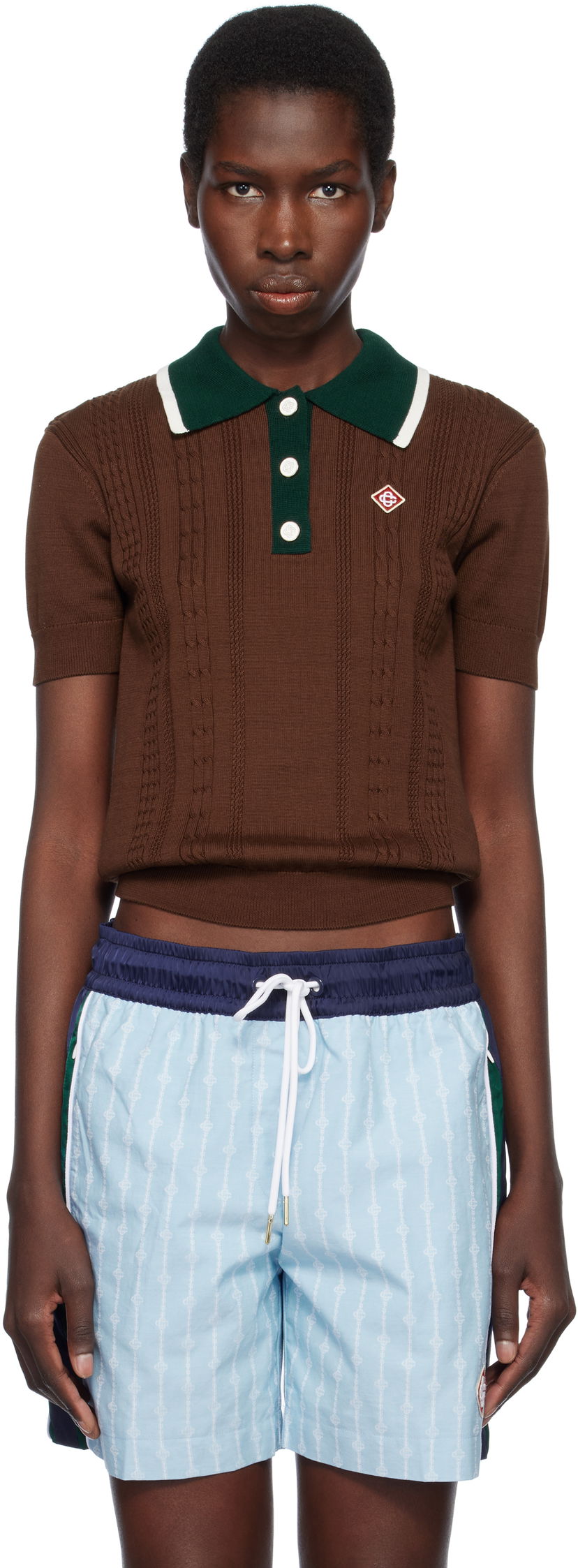 Сорочка поло Casablanca Casablanca Cable Knit Polo Коричневий | WS25-KW-948-01