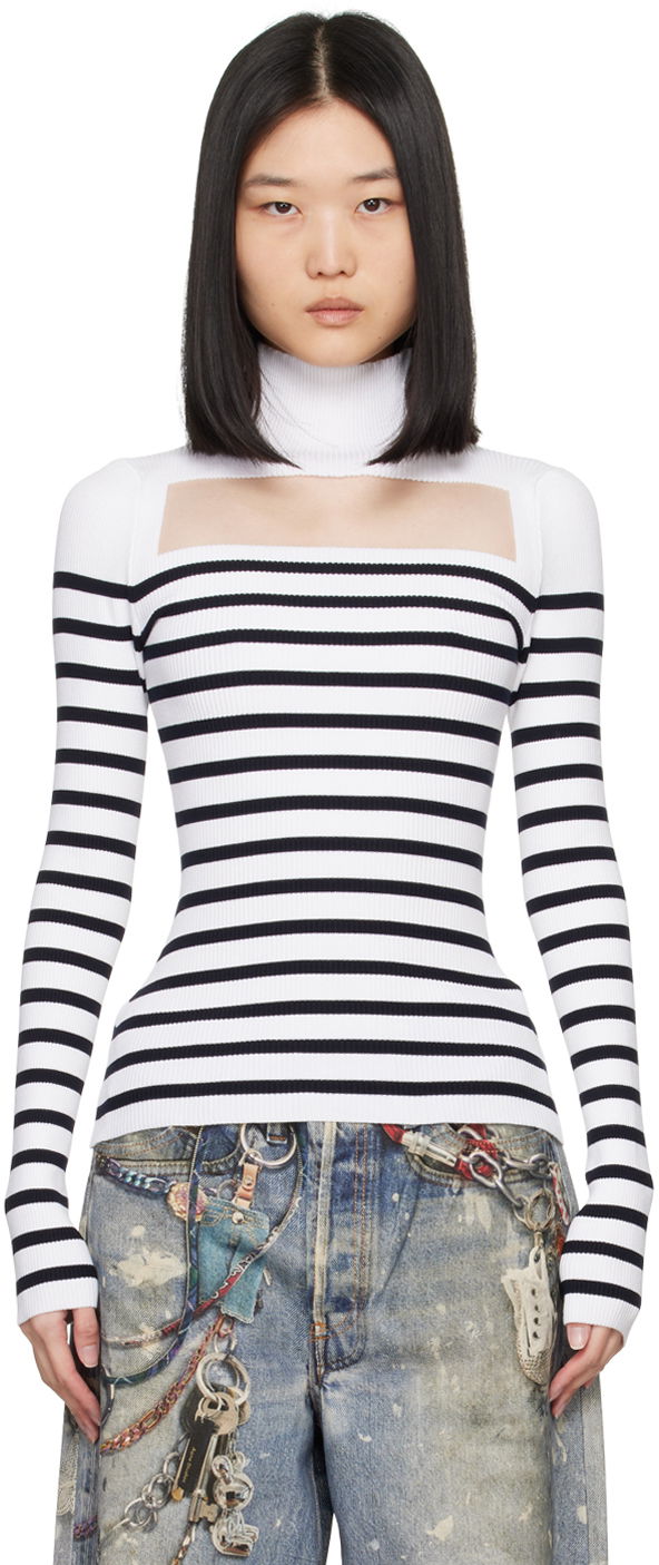 Cветр Jean Paul Gaultier Jean Paul Gaultier Striped Turtleneck білий | 24/30-F-PL066-M063-0159