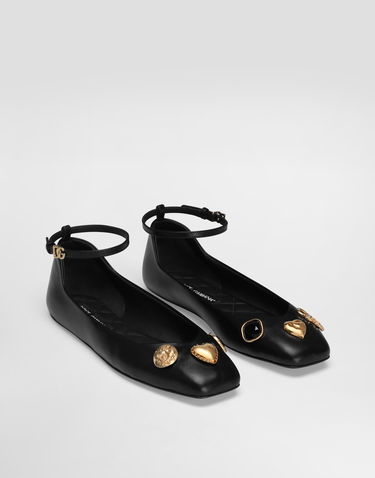 Аксесуари Dolce & Gabbana Dolce & Gabbana Leather Ballet Flats with Embroidered Detail чорний | CB0269AO03380999, 1