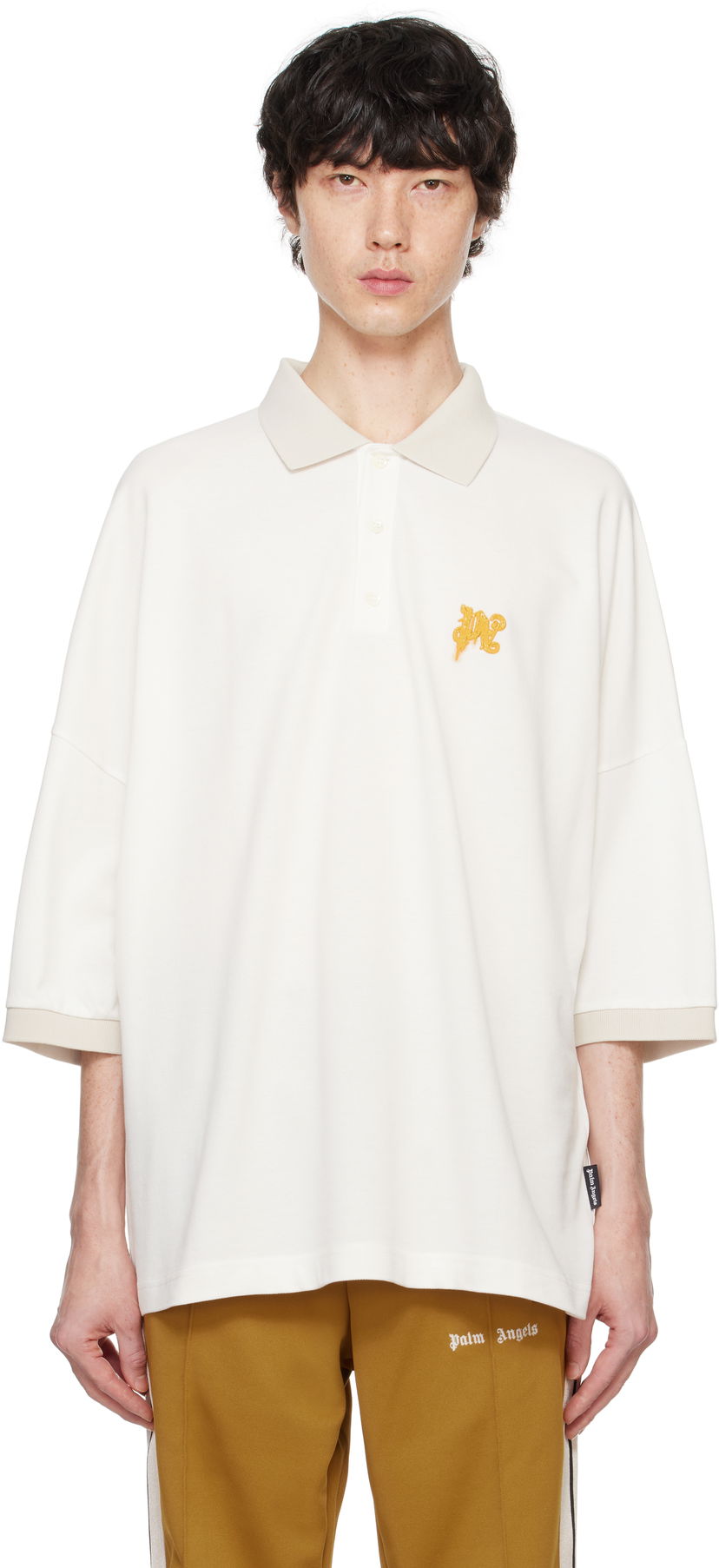 Сорочка поло Palm Angels Angel Pencil Polo Shirt білий | PMGB026F24FAB0030322