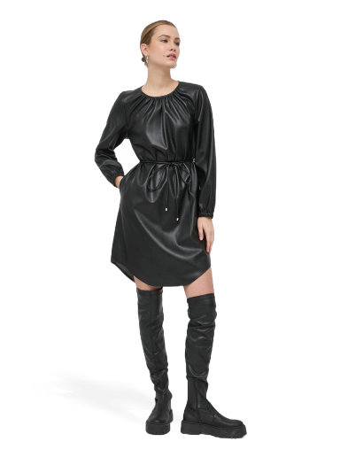 плаття BOSS Faux-Leather Long-Sleeved Tie Belt Dress чорний | 50476826