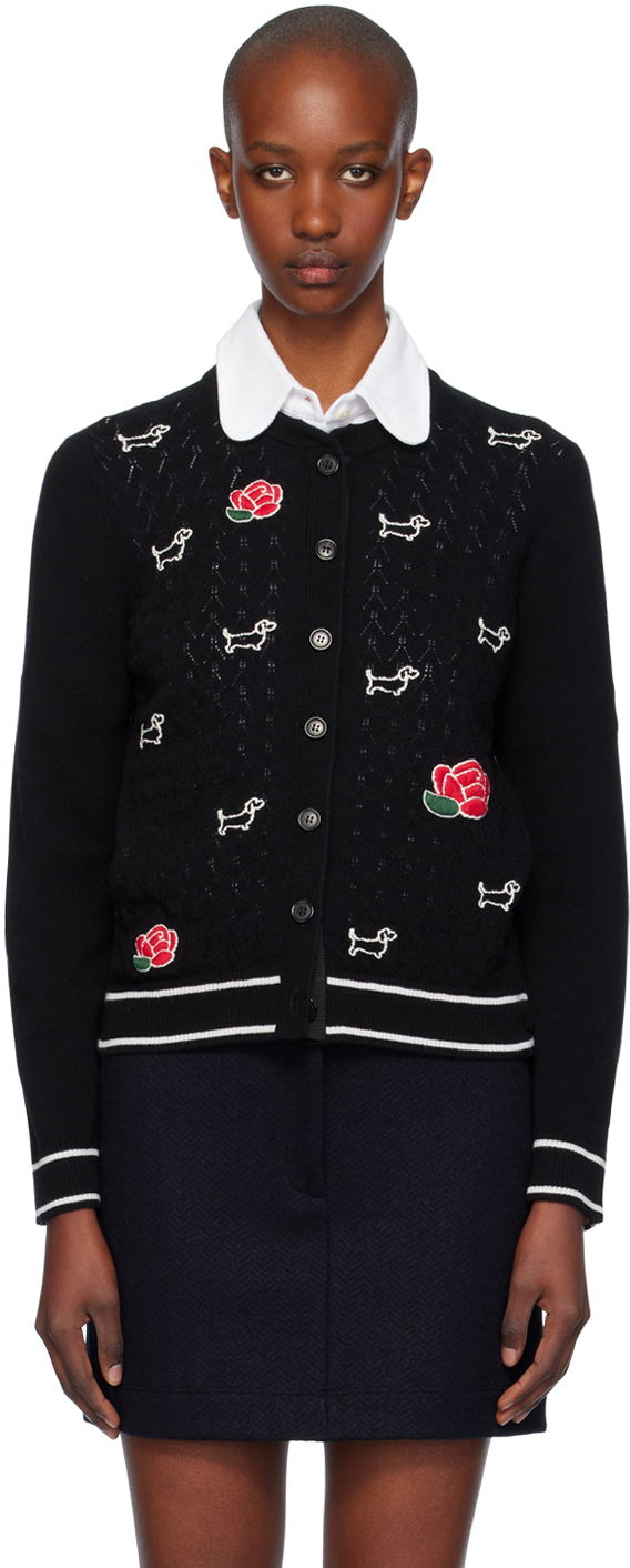Cветр Thom Browne Thom Browne Pointelle Hector & Rose Cardigan чорний | FKC604E-Y1029